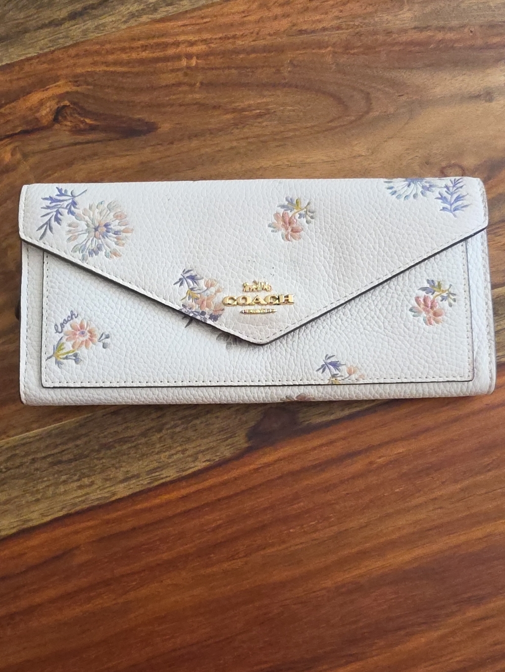 Coach Cream Floral Envelope Wallet with Gold Logo